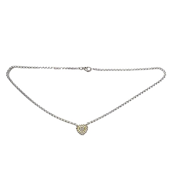 David Yurman 18k Yellow Gold, Sterling Silver, Diamond Heart Pendant Necklace!! - Picture 3 of 8